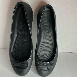 Crocs Lily Triple Black Ballet Flats Womens Size 9 Sandals Bow Slip On Shoes